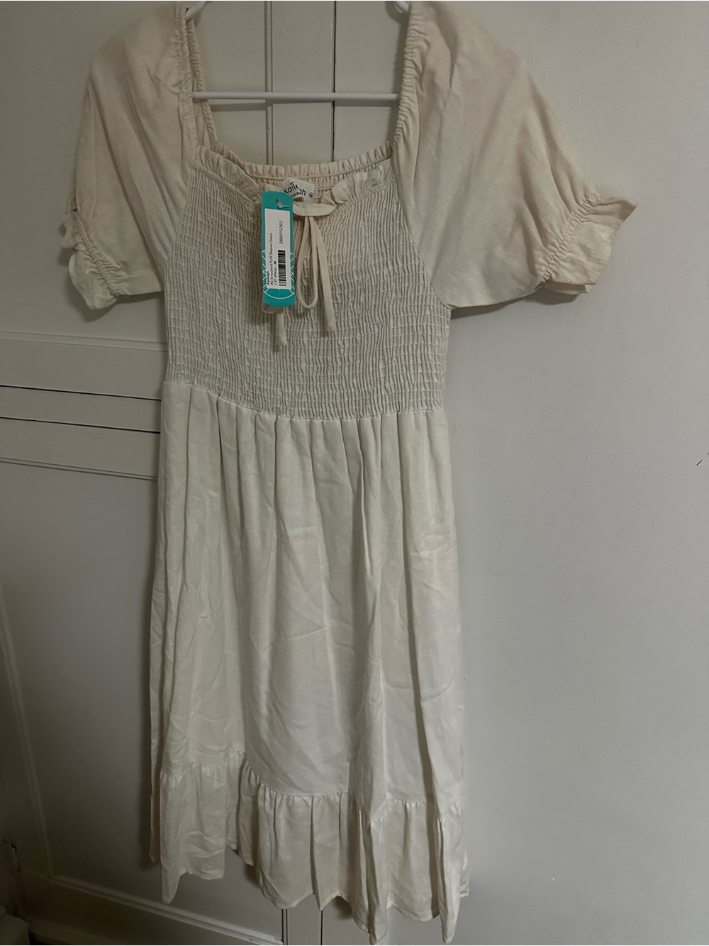 Kaileigh Cream Smocked Dress with Puff Sleeves